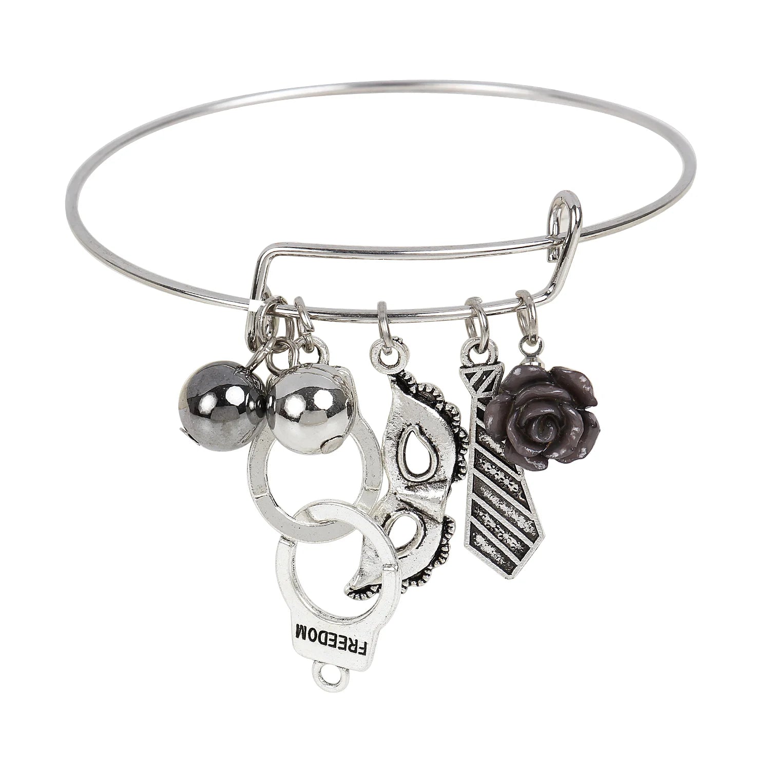 Silver Kada bracelet with charms for couples, adjustable jewelry