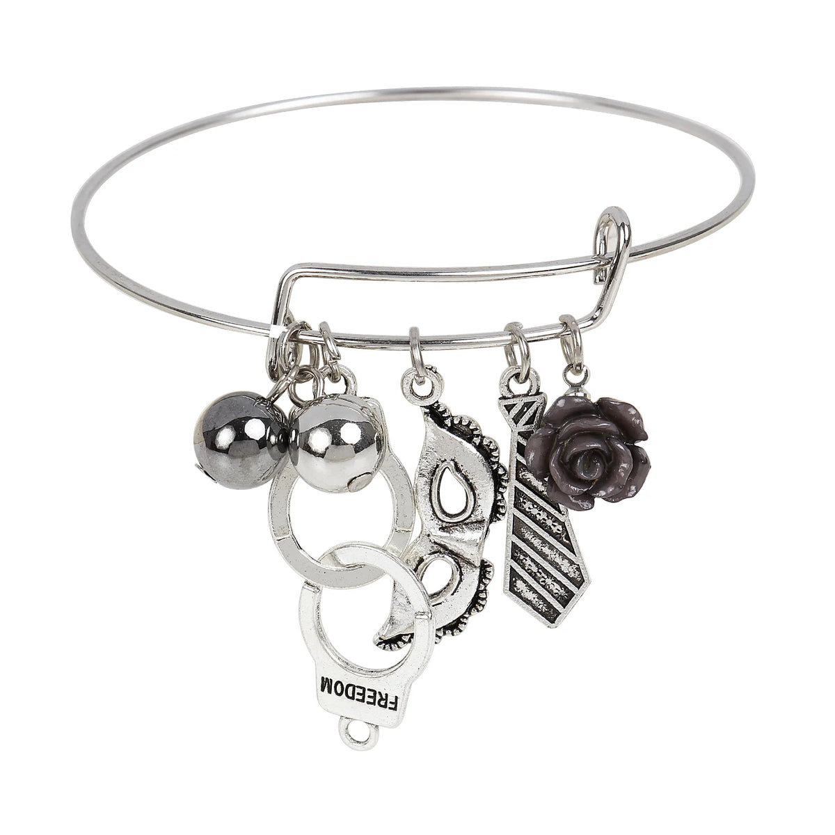 Silver Kada bracelet with charms for couples, adjustable jewelry
