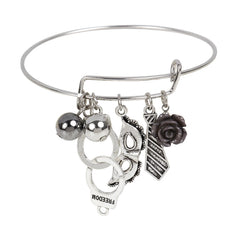 Silver Kada bracelet with charms for couples, adjustable jewelry