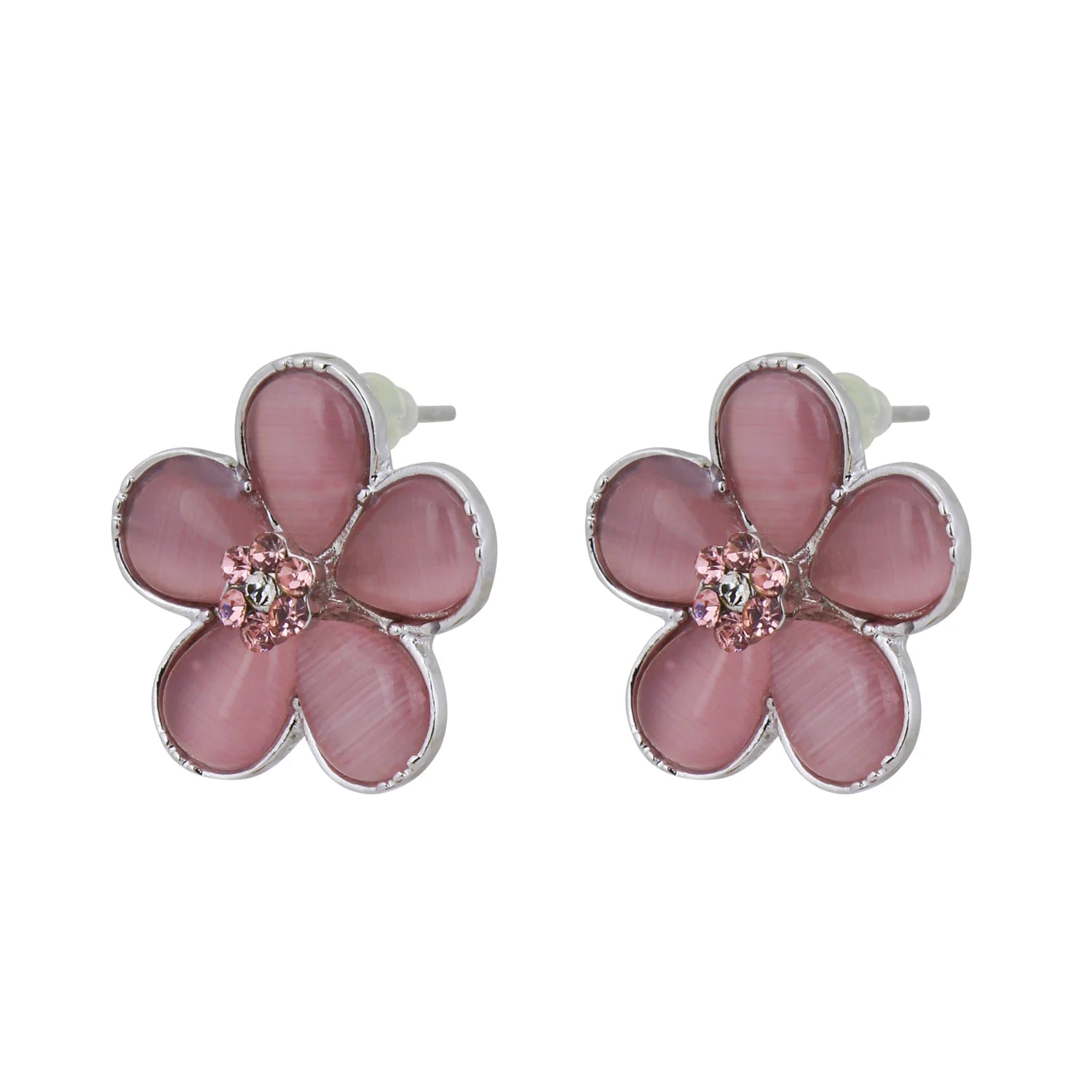 Pink flower earrings with rhinestones for jewelry accessories