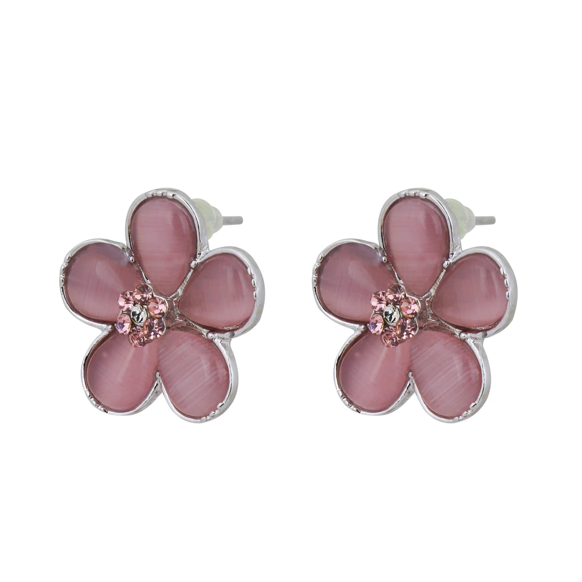 Pink flower earrings with rhinestones for jewelry accessories