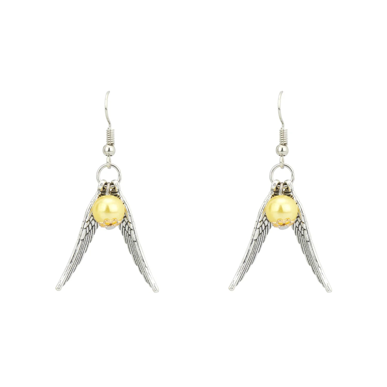 Harry Potter Snitch and Wings Earrings with yellow pearl
