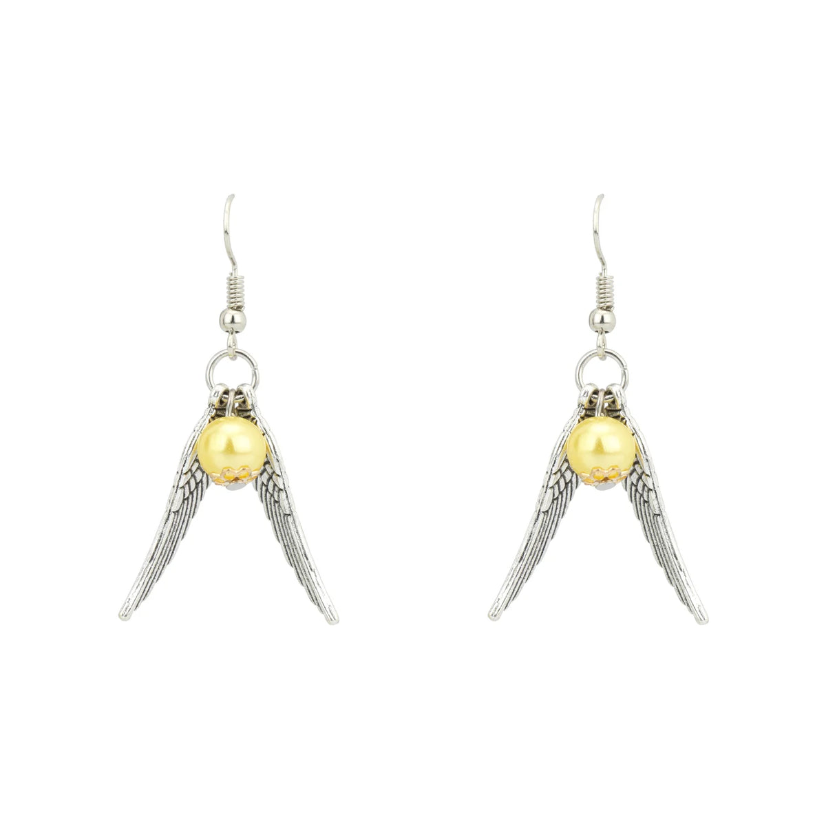 Harry Potter Snitch and Wings Earrings with yellow pearl