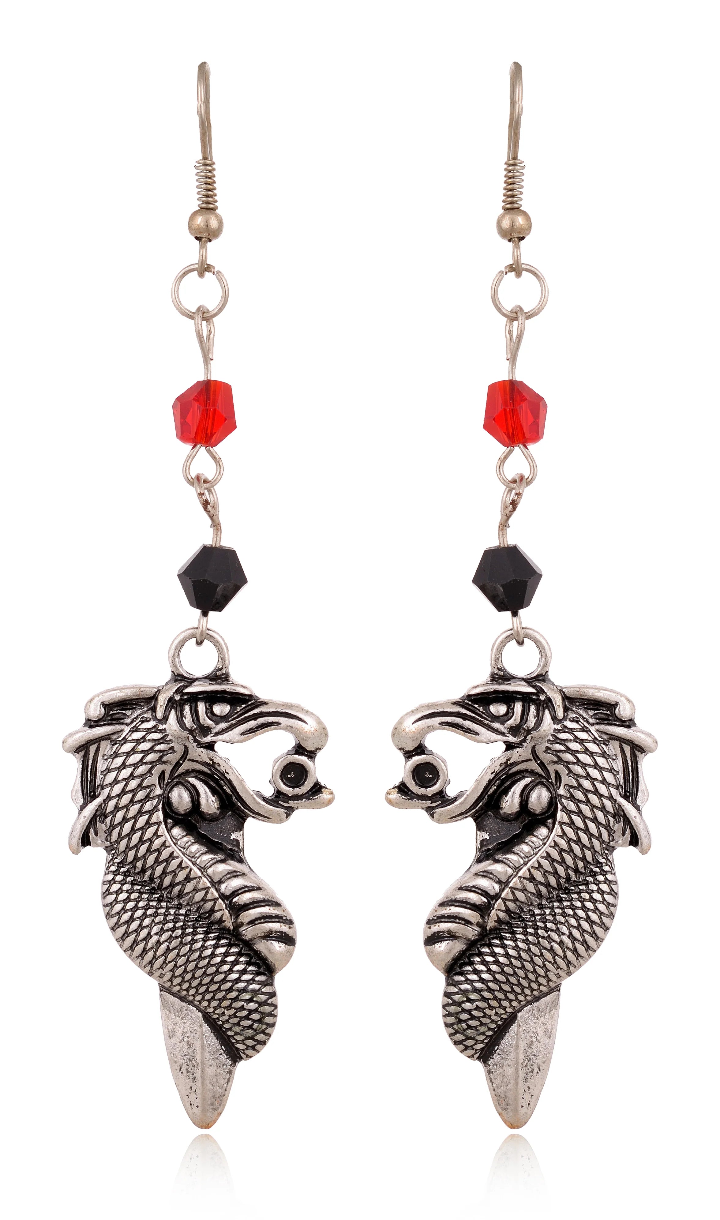 Game of Thrones sword and dragon earrings with red and black beads