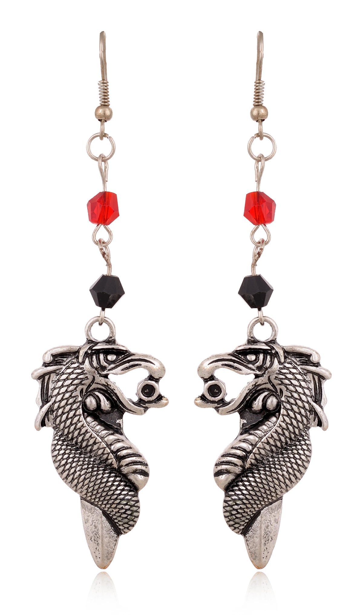 Game of Thrones sword and dragon earrings with red and black beads