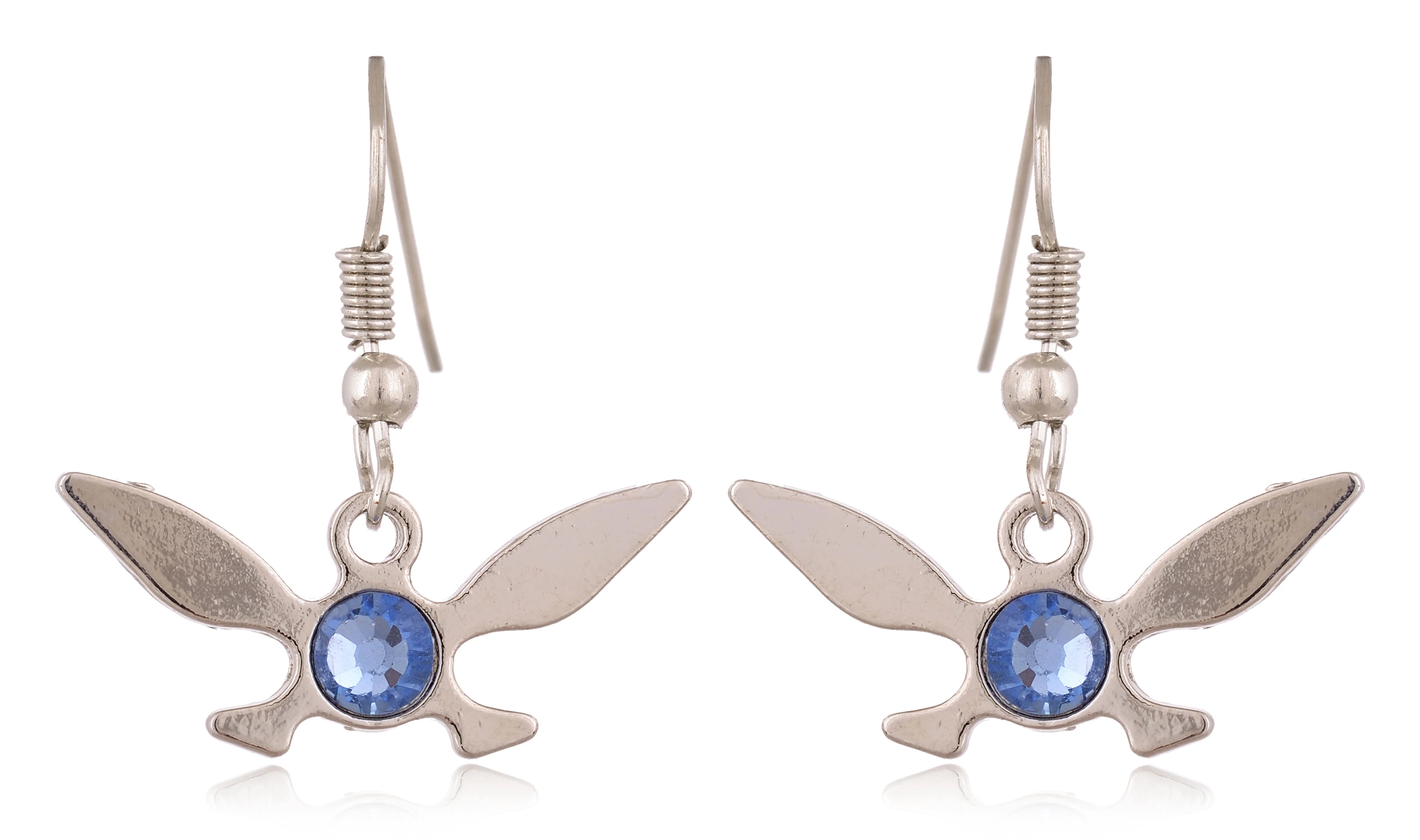 Silver Triforce earrings with blue gemstone from The Legend of Zelda for fans