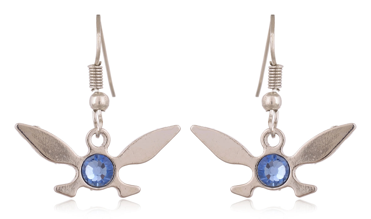 Silver Triforce earrings with blue gemstone from The Legend of Zelda for fans