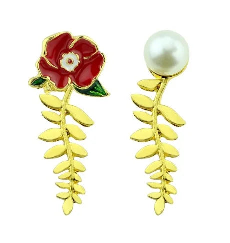 Beauty and the Beast inspired pearl and rose earrings