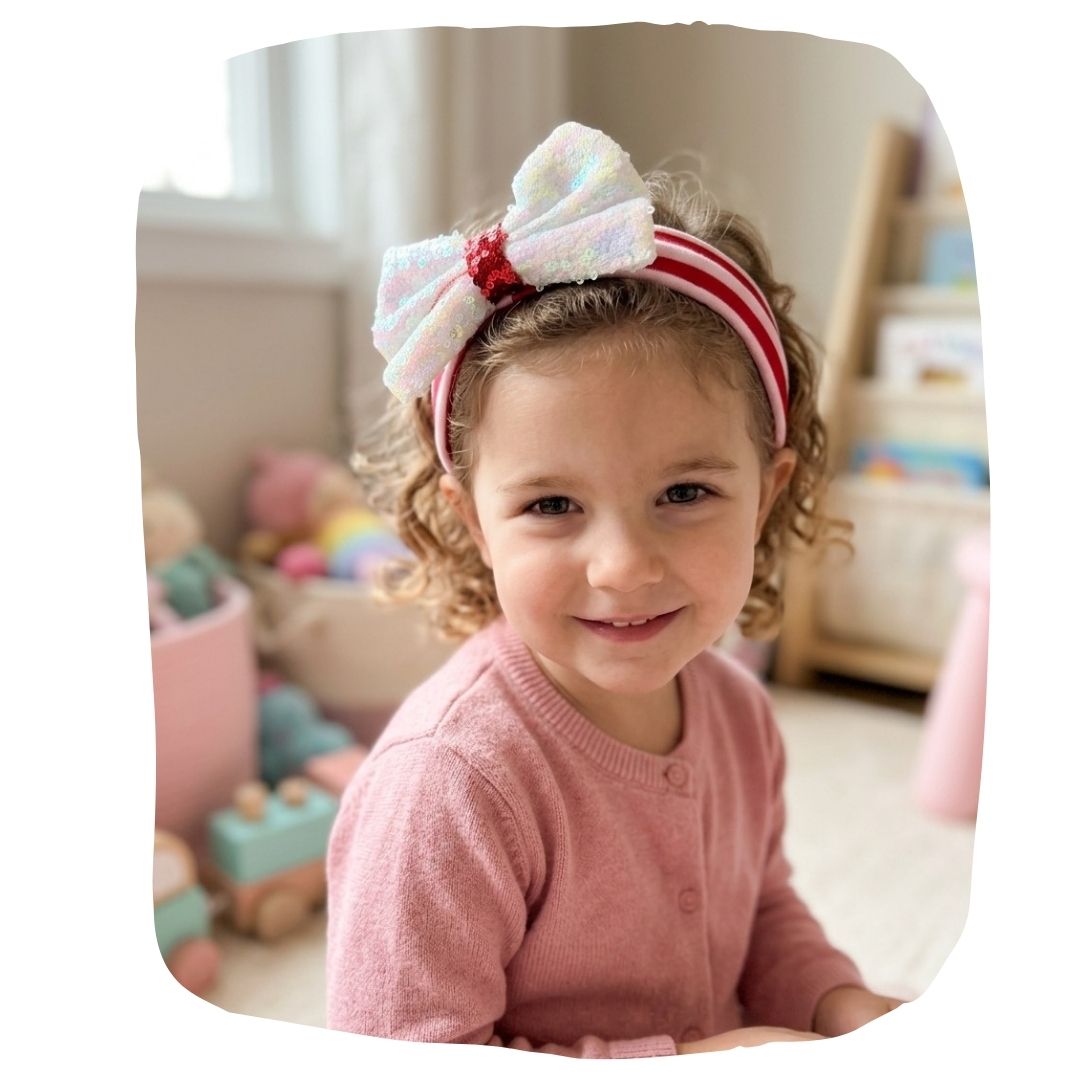 Christmas Fabric Baby Headband with White Bow