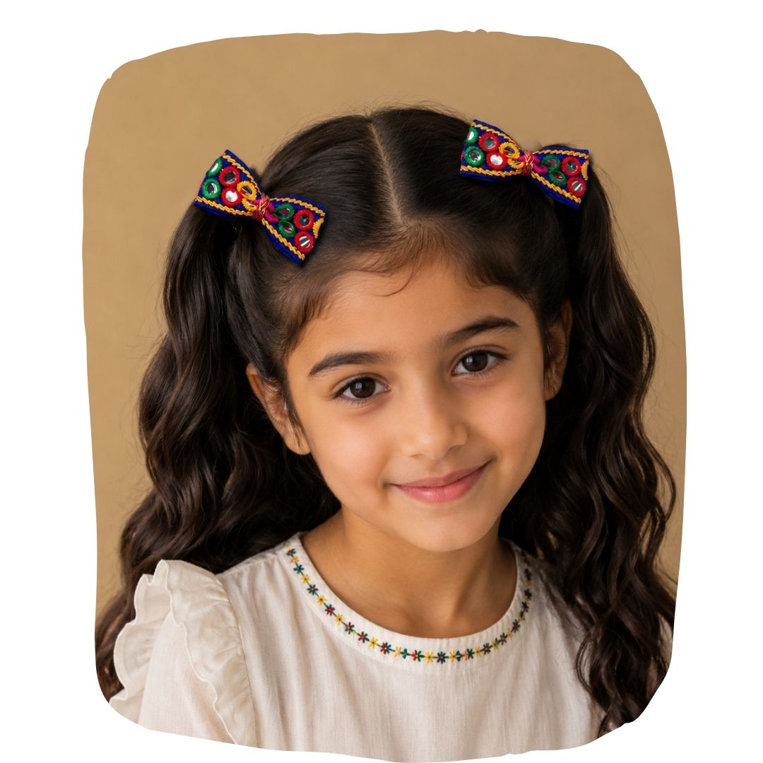 Dholida Bow Clip Set – Vibrant Navratri Hair Accessories