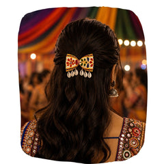 Kesariyo Big Kodi Bow – Handmade Navratri Hair Accessory