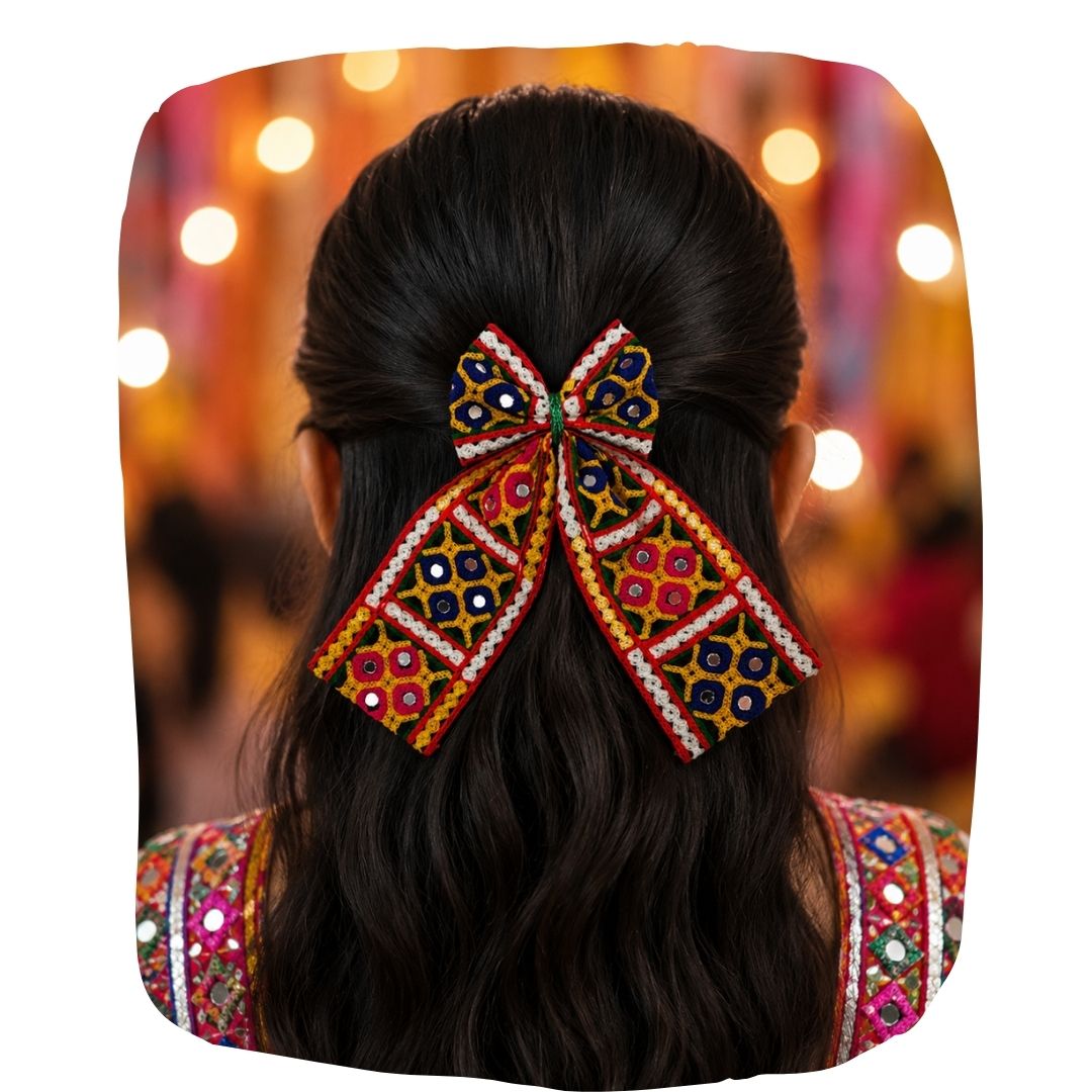 Chogada Pigtail Bow – Colorful Navratri Hair Accessory for Girls