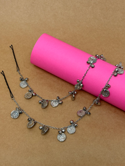 Navratri Silver Ghungroo and Coins Ear Chain /Hair Chain
