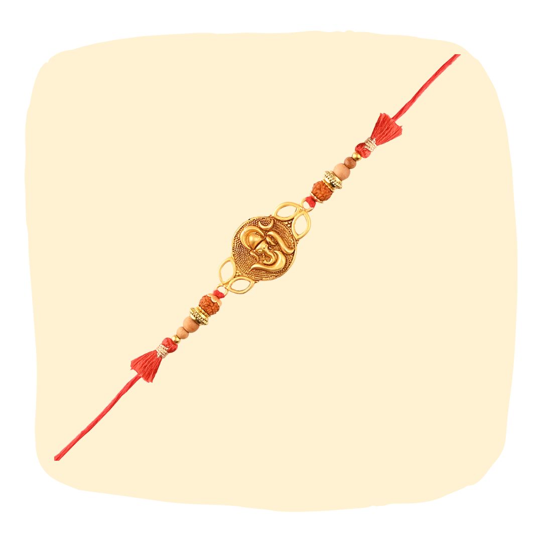 Gold Plated Ganpati Rakhi with Rudraksha Beads for Brother | Spiritual Rakhi Thread | Raksha Bandhan 2025 [RA202]