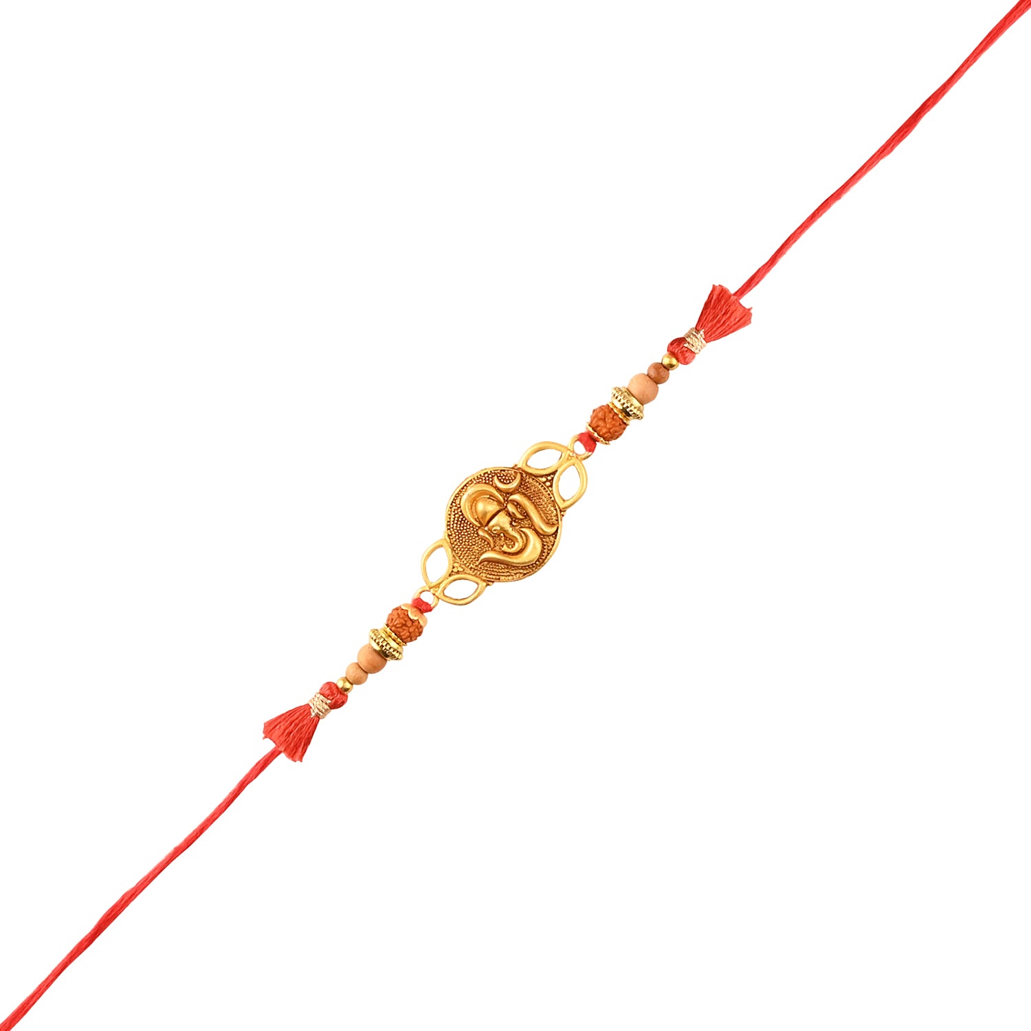 Gold Plated Ganpati Rakhi with Rudraksha Beads for Brother | Spiritual Rakhi Thread | Raksha Bandhan 2025 [RA202]