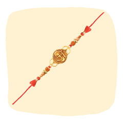 Gold Plated Ganpati Rakhi with Rudraksha Beads for Brother | Spiritual Rakhi Thread | Raksha Bandhan 2025 [RA202]