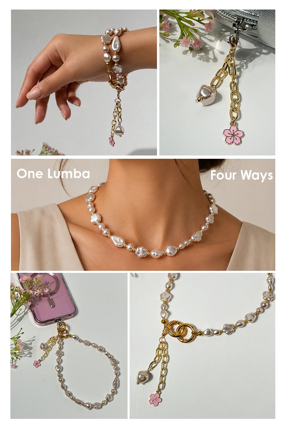 Lumba, Reimagined — Champagne Petal | 4-in-1 Baroque Pearl Lumba Rakhi