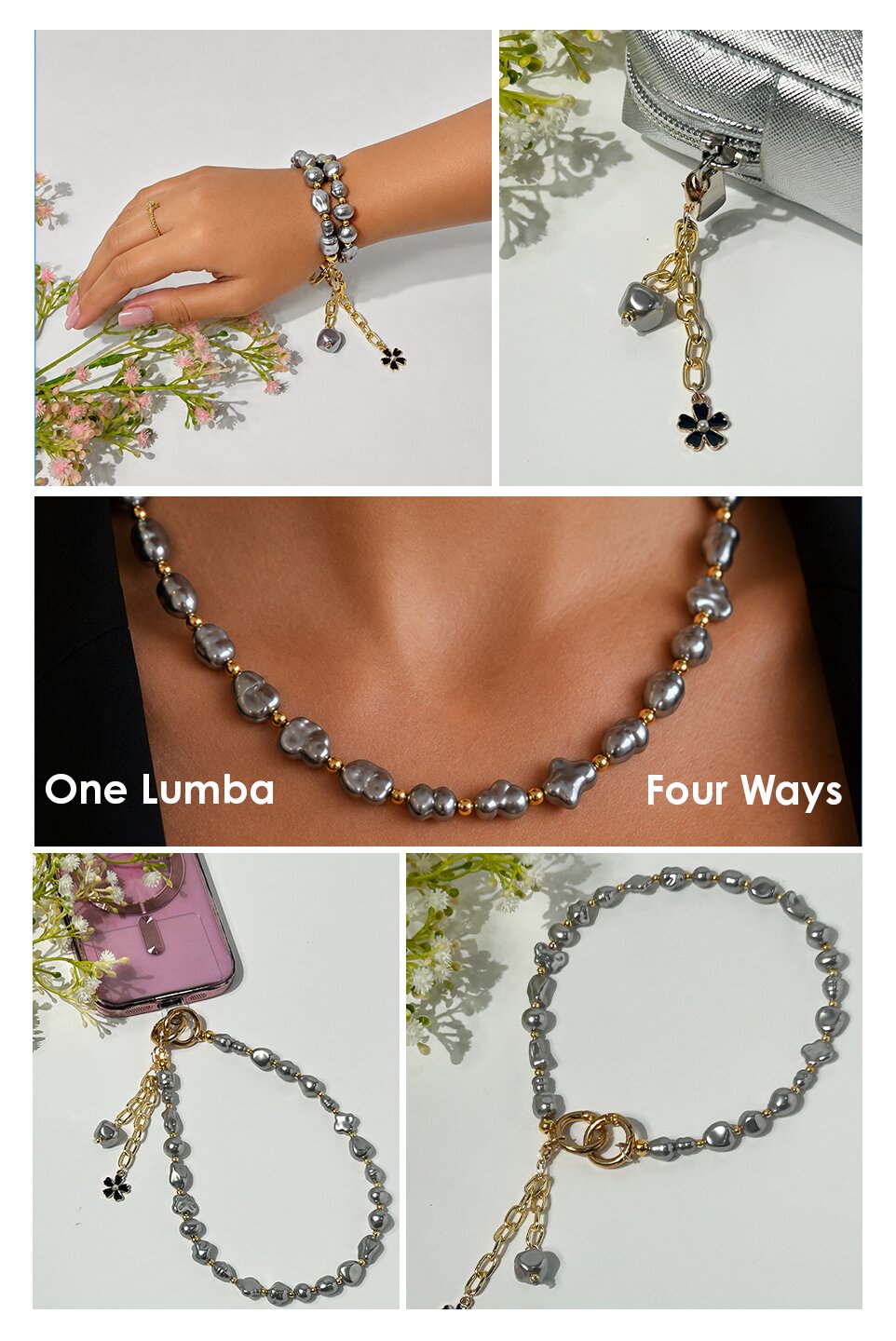 Lumba, Reimagined — Smoke & Gold | 4-in-1 Baroque Pearl Lumba Rakhi