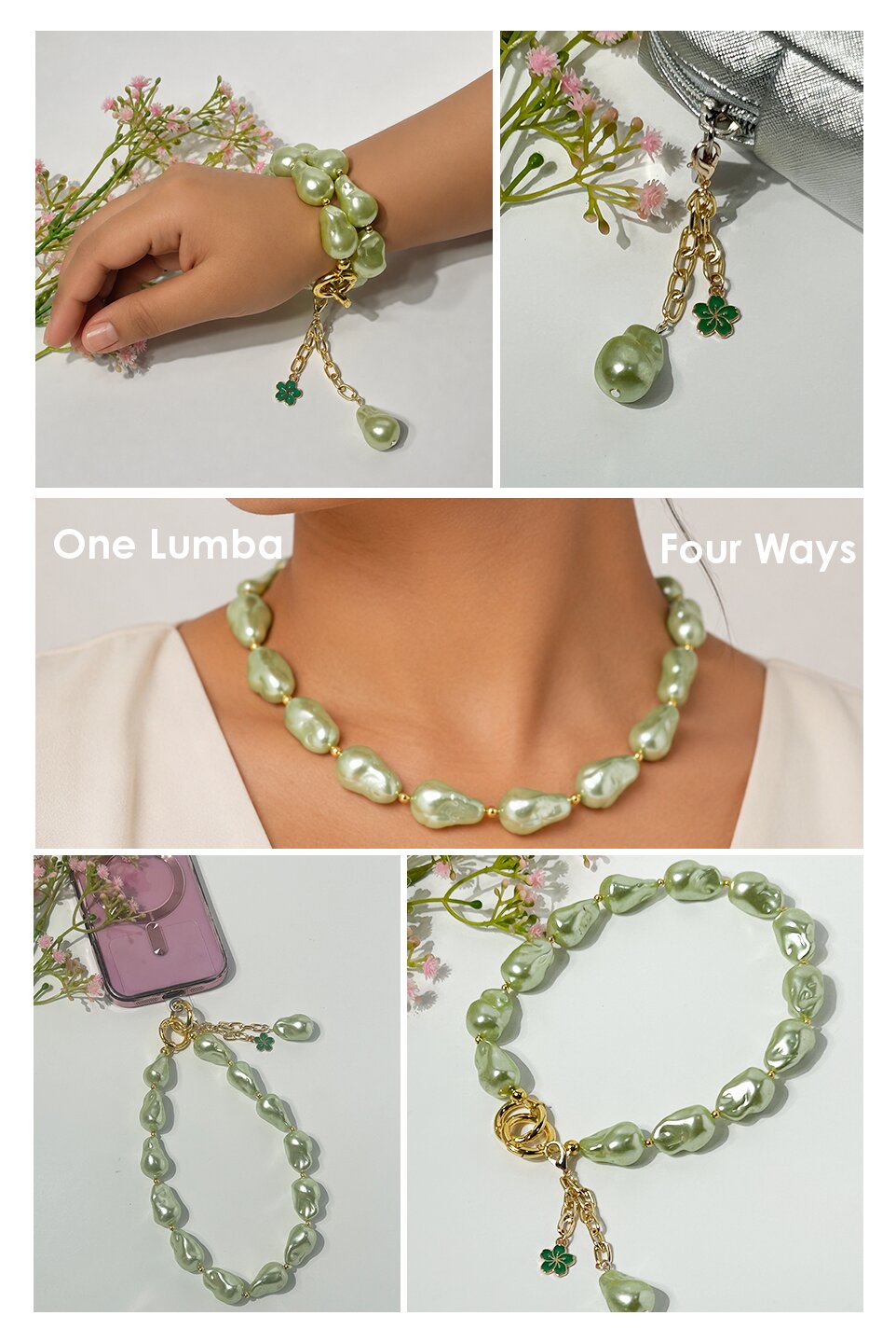 Lumba, Reimagined — Meadow Mist | 4-in-1 Baroque Pearl Lumba Rakhi