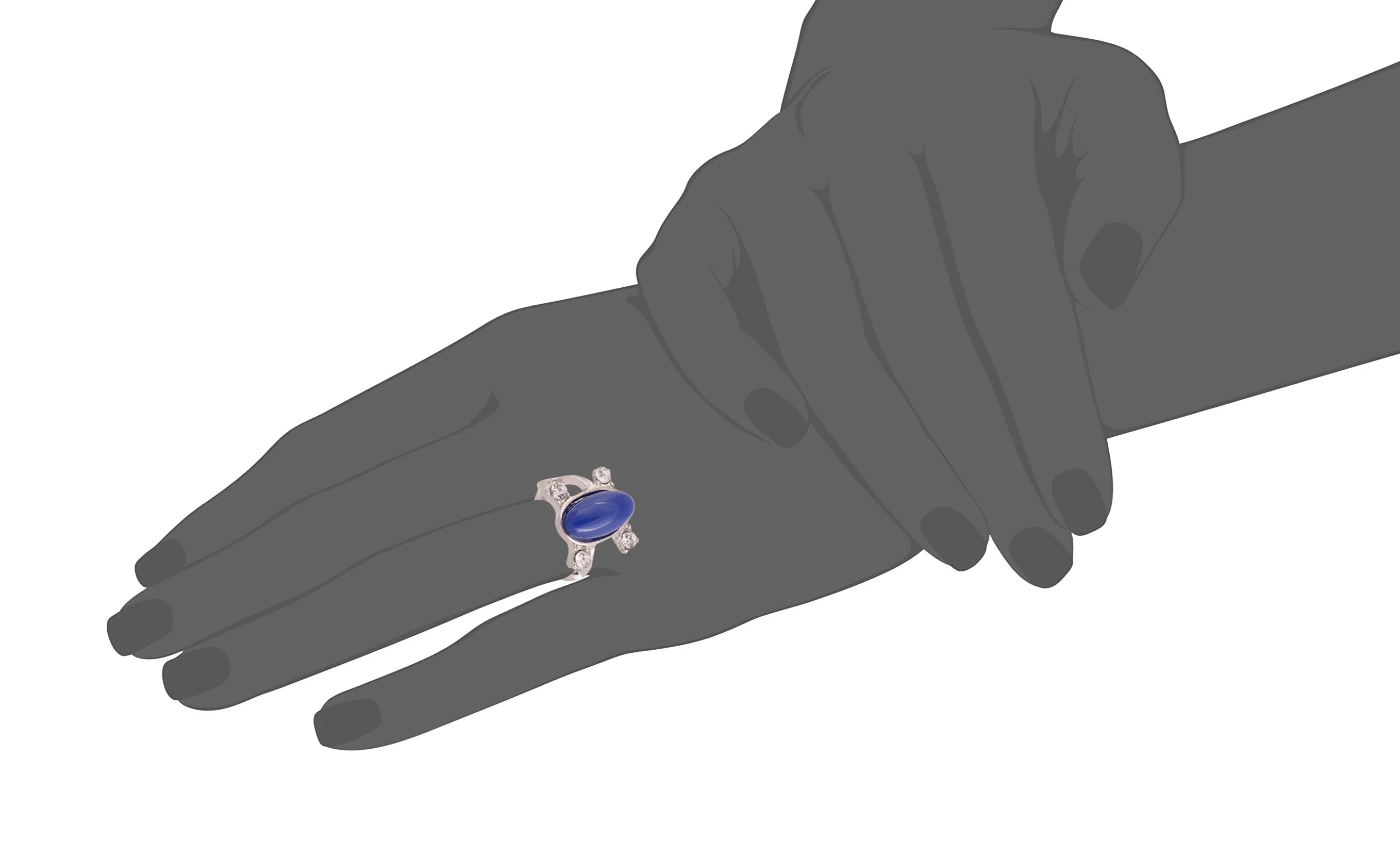 Side view of blue stone ring with clear crystals, Vampire Diaries jewelry
