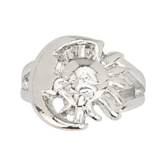 Silver Sun and Moon Ring on Black Hand Display