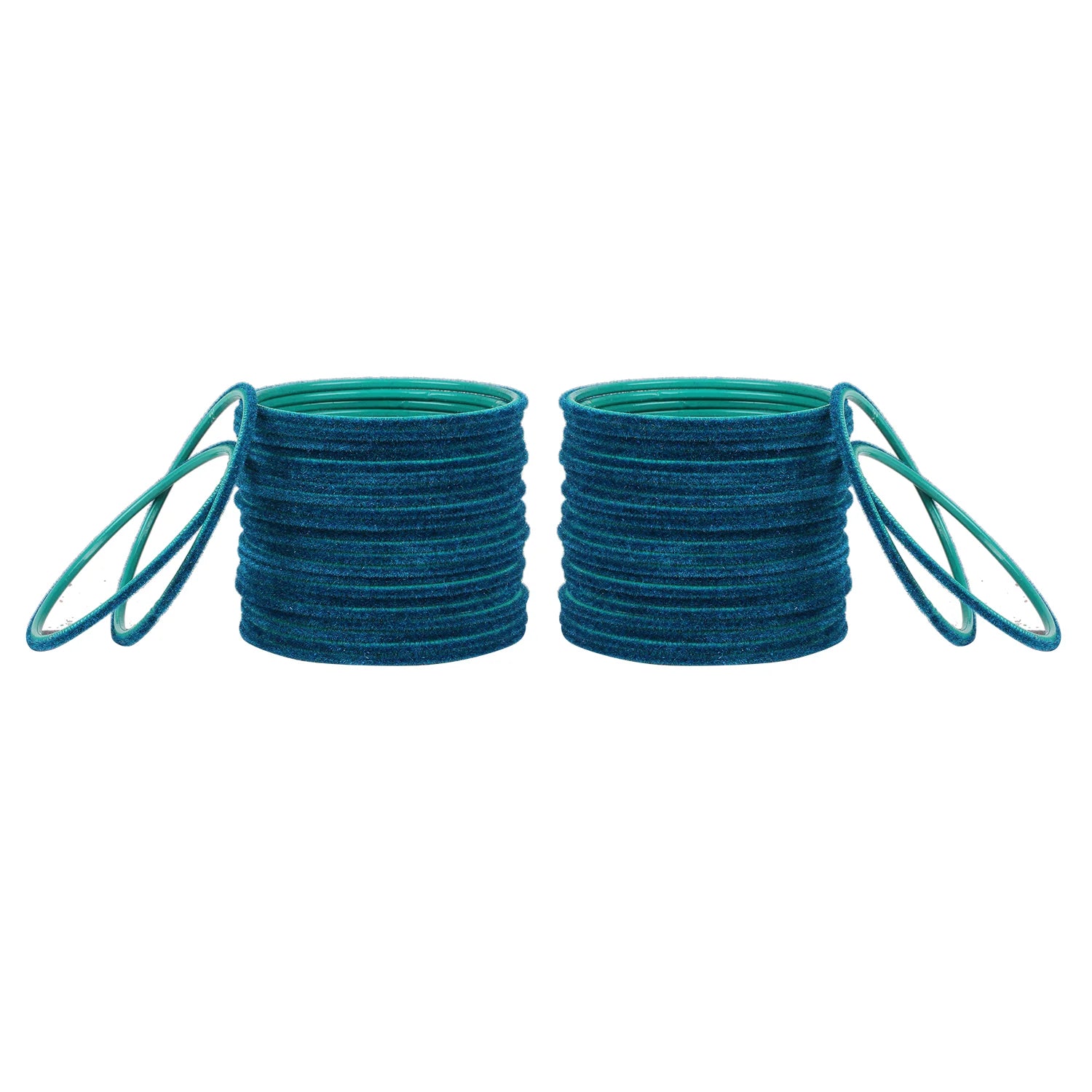 Greenish Blue Velvet Bangles Set of 48 pieces in vibrant teal shade. Perfect for festive wear, available in 16 colors and 7 sizes.