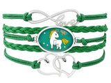 Green Multi-Strand Leather Unicorn Charm Bracelet[ABR019]