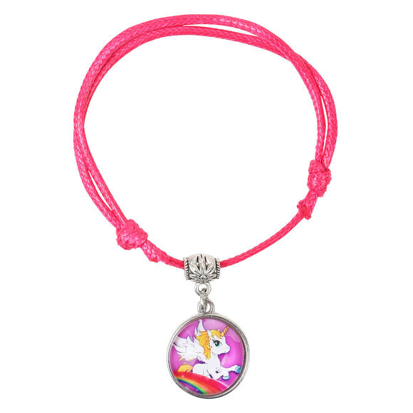 Pink Faux Leather Adjustable Unicorn Charm Bracelet [ABR039]