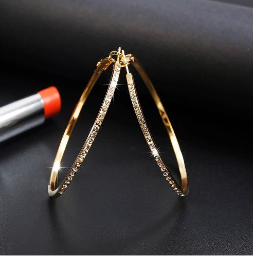 Gold Diamond Studded Loop Lisa Earrings [AER035-a]