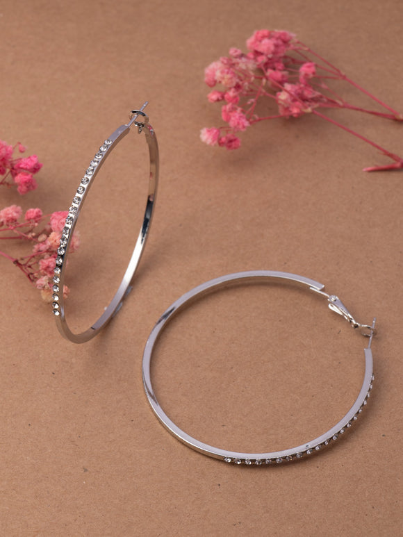Silver Diamond Studded Loop Lisa Earrings [AER035-b]