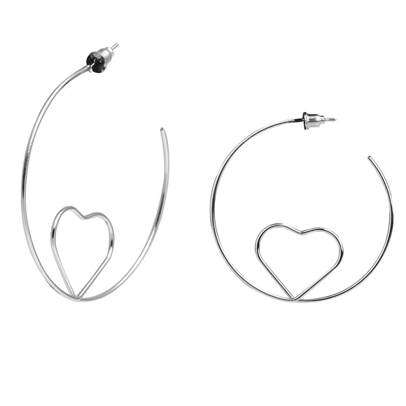 Silver Heart in a Loop Abigail Earrings [AER037-b]