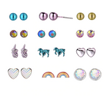Colourful 12 Pairs of Stud, Heart and Unicorn Pairs of Earrings for Girls [AER084]
