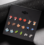 Colourful 9 Pairs of Fruits and Animal Stud Earrings for Girls [AER087]