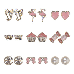 Colourful 9 Pairs of Pink Candy and Heart Stud Earrings for Girls [AER089]