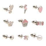 Colourful 9 Pairs of Pink Candy and Heart Stud Earrings for Girls [AER089]