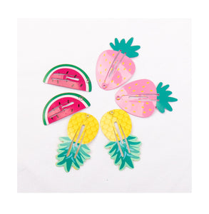 3 Pairs of Watermelon, Strawberry and Pineapple Painted Plastic Hair Pin for Girls [AHA013]