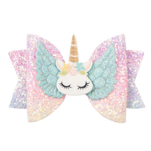 Colourful Shiny Sequin Unicorn 3 Inch Multi Color Bow for Young Girls [AHA021]