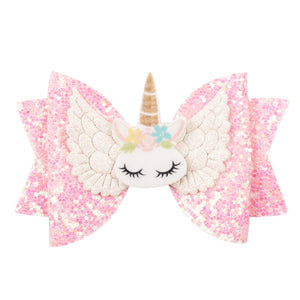 Colourful Shiny Sequins Unicorn 3 Inch Pink Bow for Young Girls [AHA022]