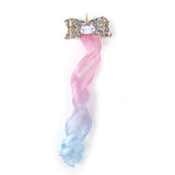 Colourful Shiny Sequins Unicorn 3 Inch Gold Bow with Pink Extensions for Young Girls [AHA023]