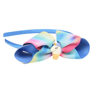 Grosgrain Ribbon Bow Blue Hairband with Unicorn Charm [AHA035]