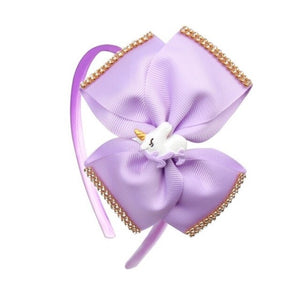 Grosgrain Purple Bow Hairband with Embellished Border and Unicorn Charm [AHA042]