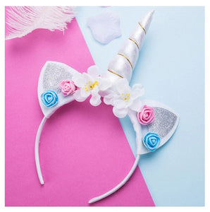 Silver and Pink Unicorn Horn Hairband with ears [AHA045]