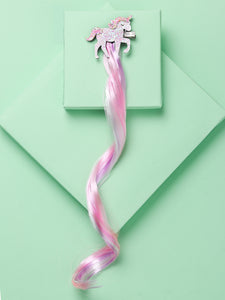 Unicorn Brooch with Pink Faux Hair Extensions Hair Clip [AHA064]