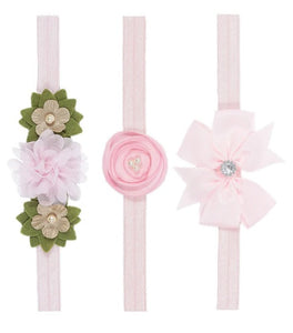 Set of 3 Baby Hairbands with Roses and Bows in Pink [AHA069]