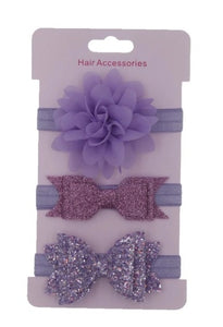 Set of 3 baby Hairbands with Flower and Bows in Purple [AHA070]