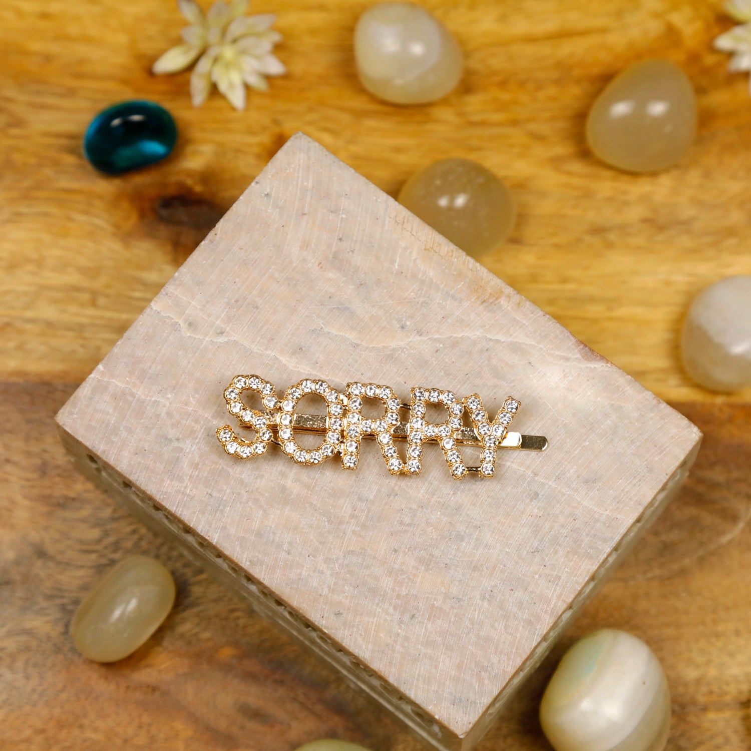 Gold Glitter "SORRY" Hairpin – Statement Clip [AHA098]