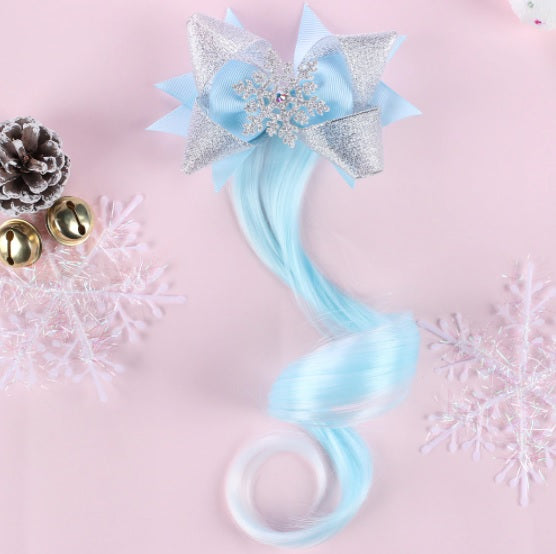 Ice Blue Star Hair Bow with Snowflake Hair Extensions [AHA120]