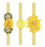 Set of 3 Yellow Baby Headbands with Flowers and Bows [AHA139]