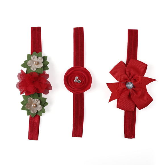 Set of 3 Red Baby Headbands with Flowers and Bows [AHA140]