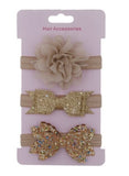 Set of 3 Beige Baby Headbands with Flowers and Bows [AHA144]